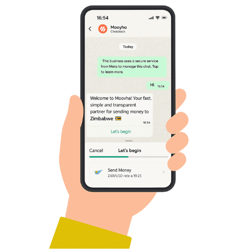 Illustration of WhatsApp interface for money transfer